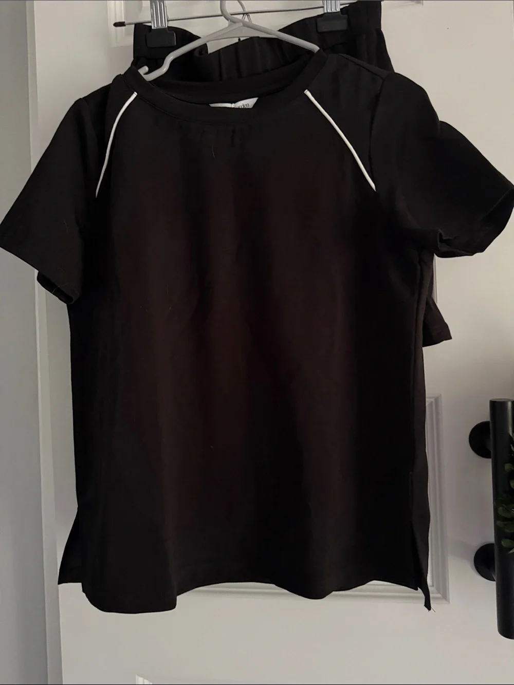 Athleisure black with white piping top and skort set